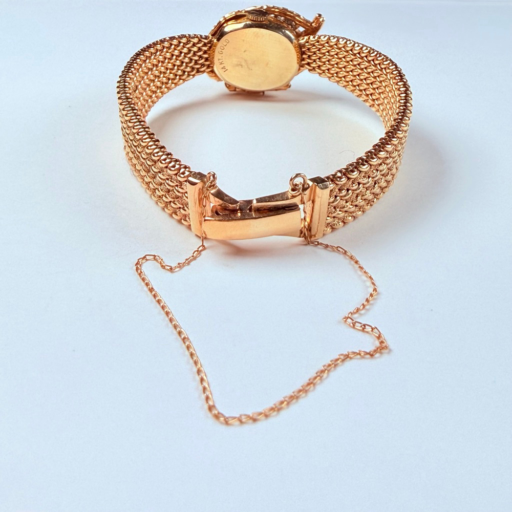 Estate 14K Solid Gold Altair Ladies Diamond Hidden Dial Bracelet Watch 1940's - Picture 10 of 16